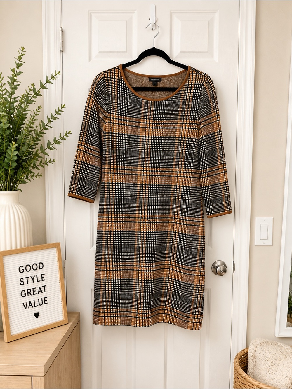 Midi Shift Dress in Mustard and Black - Women